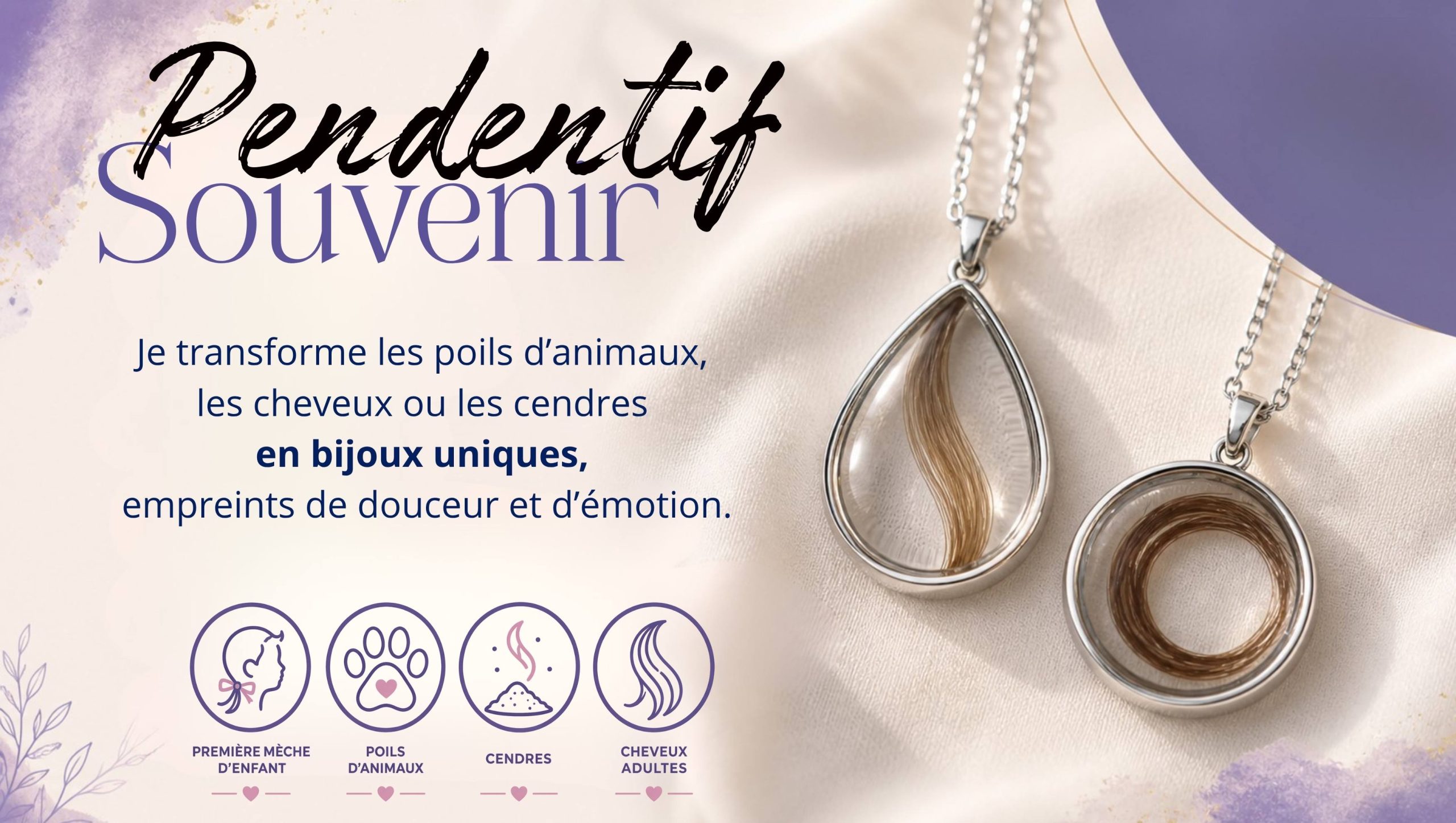 PENDENTIF SOUVENIR POIL CHEVEUX CENDRE EN BIJOUX